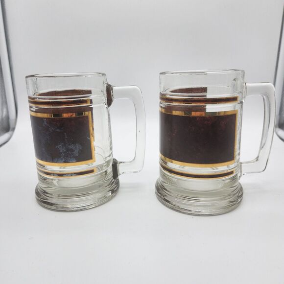Vintage Barware 2 MCM Culver Beer Mugs Tortoise Shell 22K Gold Retro Elegant - Picture 1 of 5
